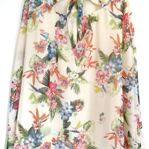 Bsk Bershka Floral Flowers Sundress Summer Cutout Flowy Vacation Tropical Creme - Picture 6 of 13